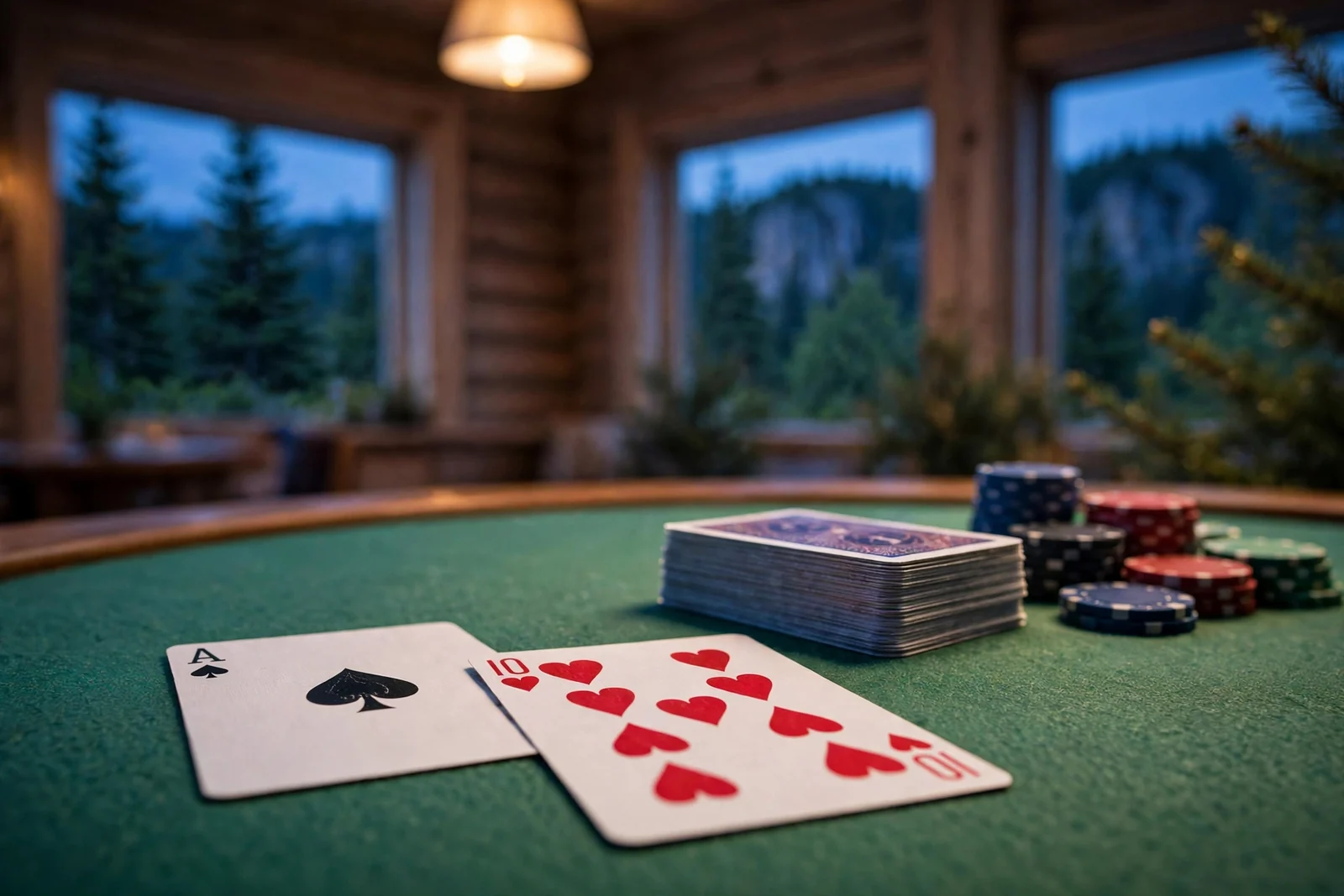 Ess og tier på blackjack-bord med jetonger