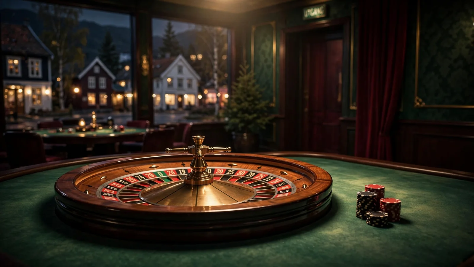 Elegant roulettehjul på et grønt casino-bord